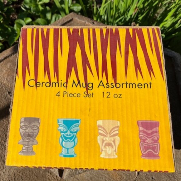 TIKI MUG 4 PIECE SET 12 OZ CERAMIC NEW IN BOX - Picture 5 of 5
